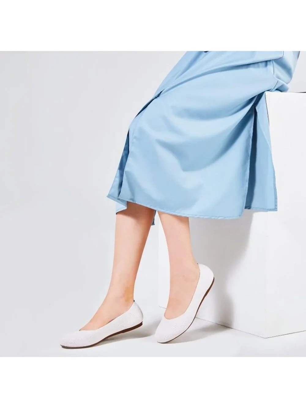 Women's Cream Round Toe Knit Dress Low Wedge Slip On Ballerina Ballet Flat Shoes